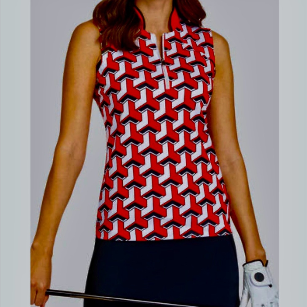NWT Tail Ladies Elmore Sleeveless Astro Geo Red, White & Black Athletic Top.